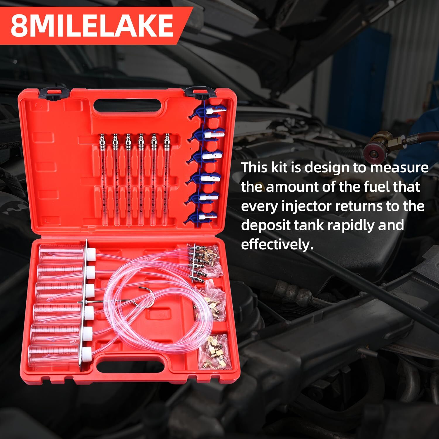 8 Cylinder Diesel Injector Flow Meter Tester Common Rail Adaptor Test Tool Kit