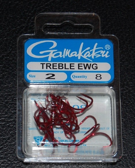 Gamakatsu 77309 Extra Wide Gap (EWG) Red Treble Hooks - Size 2