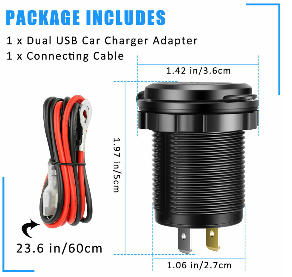 2X Car 12V USB Outlet Quick Charge Socket 3.0 Dual USB Power Outlet Touch Switch