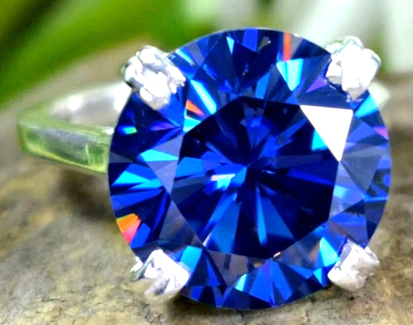 925 Silver, Elegant Azure Blue Diamond Solitaire Ring, 11 Ct Certified Treated