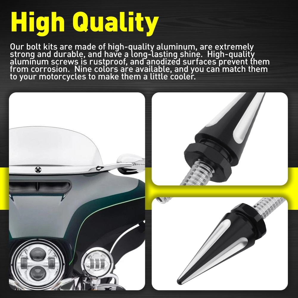 3PCS Fit Harley Electra Glide Spike Windshield Windscreen Screws Black+White