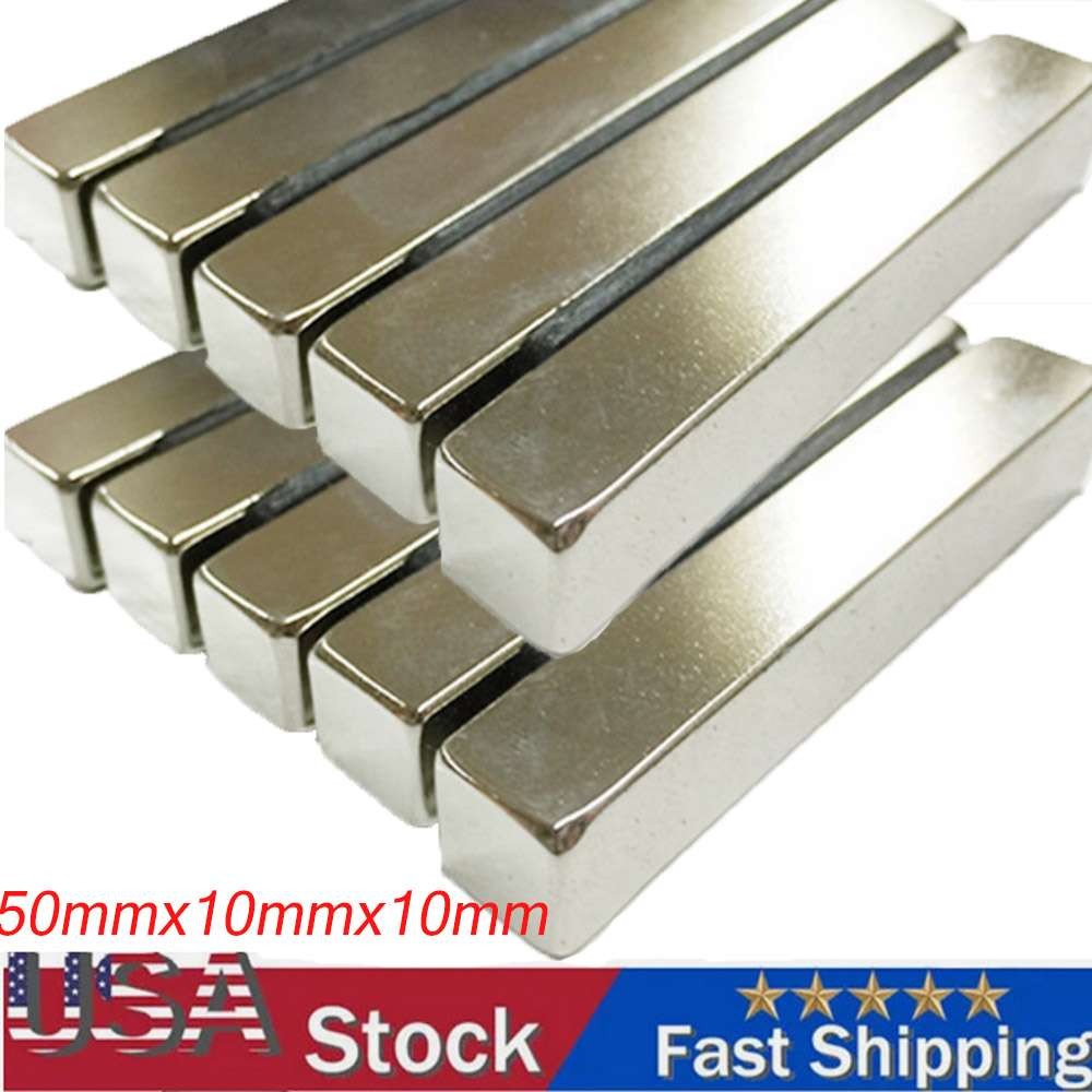 3-10Pcs Neodymium Bar Magnet Rare Earth Rectangle Heavy Duty Powerful 50X10X10mm