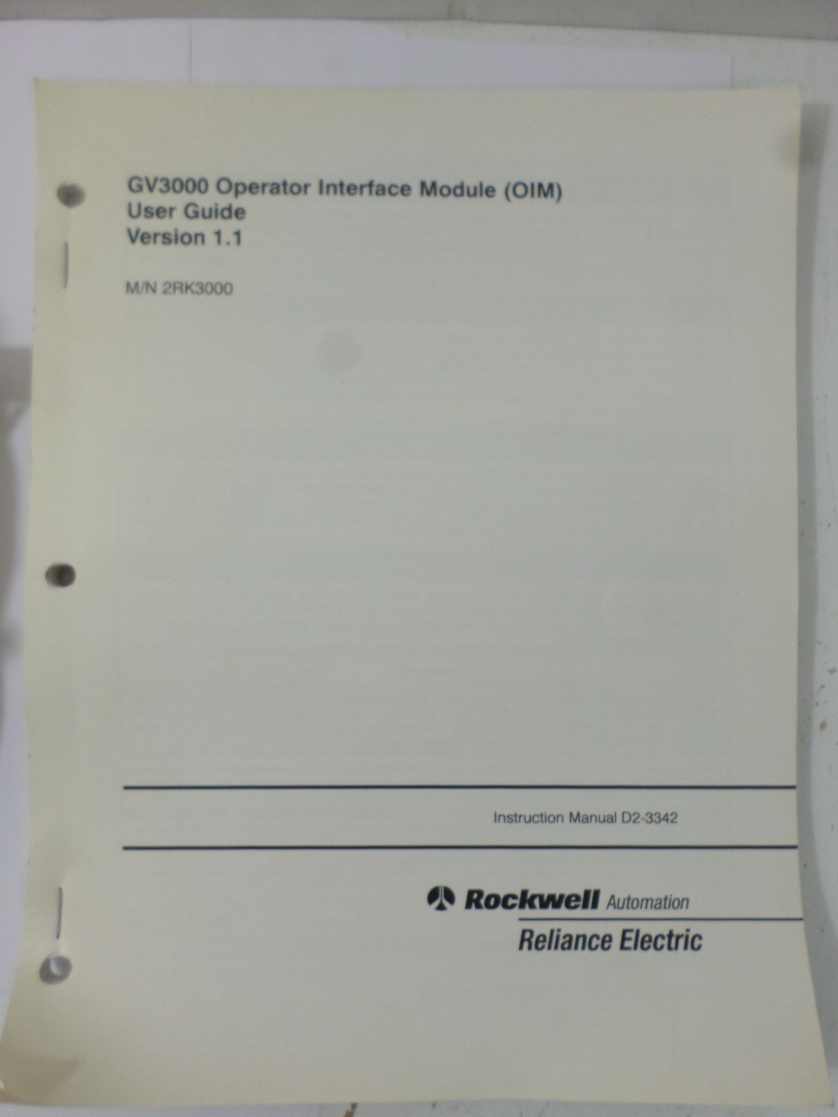 Reliance Electric GV3000 Operator Interface Module