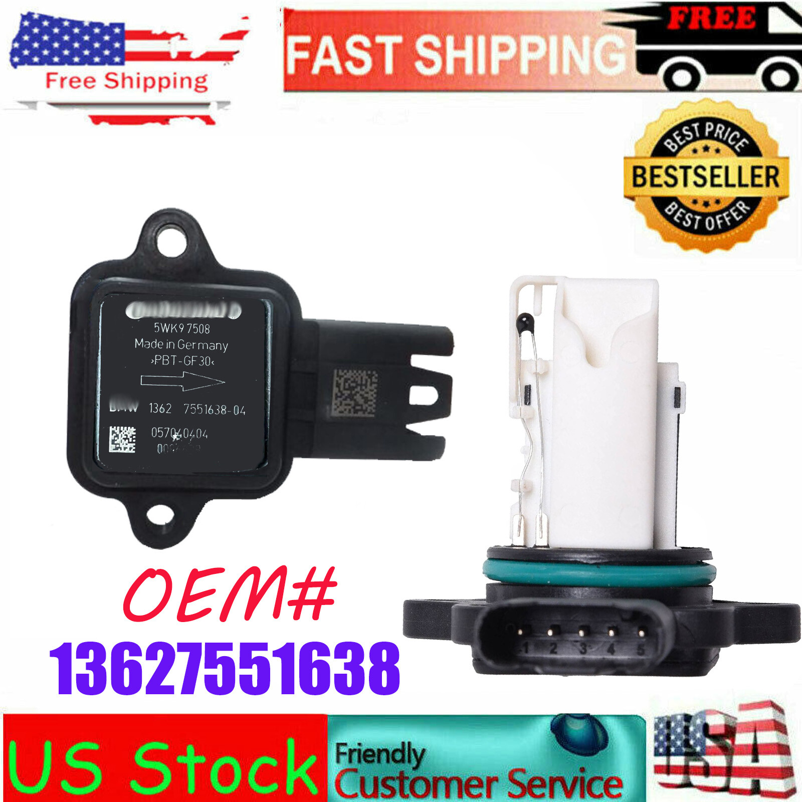OEM 5WK97508 Mass Air Flow Sensor For BMW Z4 E89 Drive 23/30i 2009-2011 US Stock