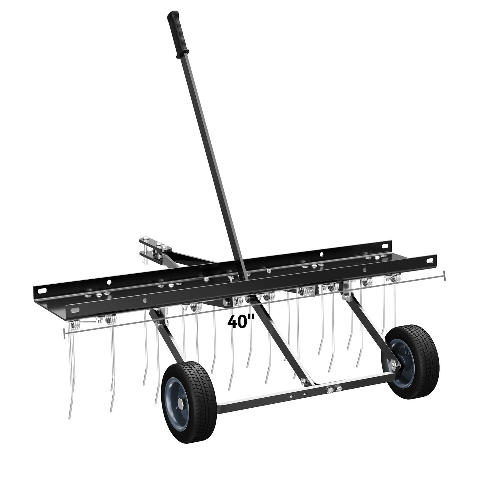 40" Dethatcher Tow Behind Lawn rake Sweeper W/ Transport Handle Rust-proof Black