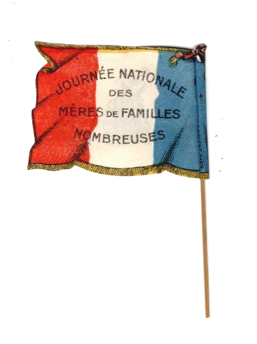 Souvenir miniature flag, National Day for Mothers of Large Families, FRANCE 1920