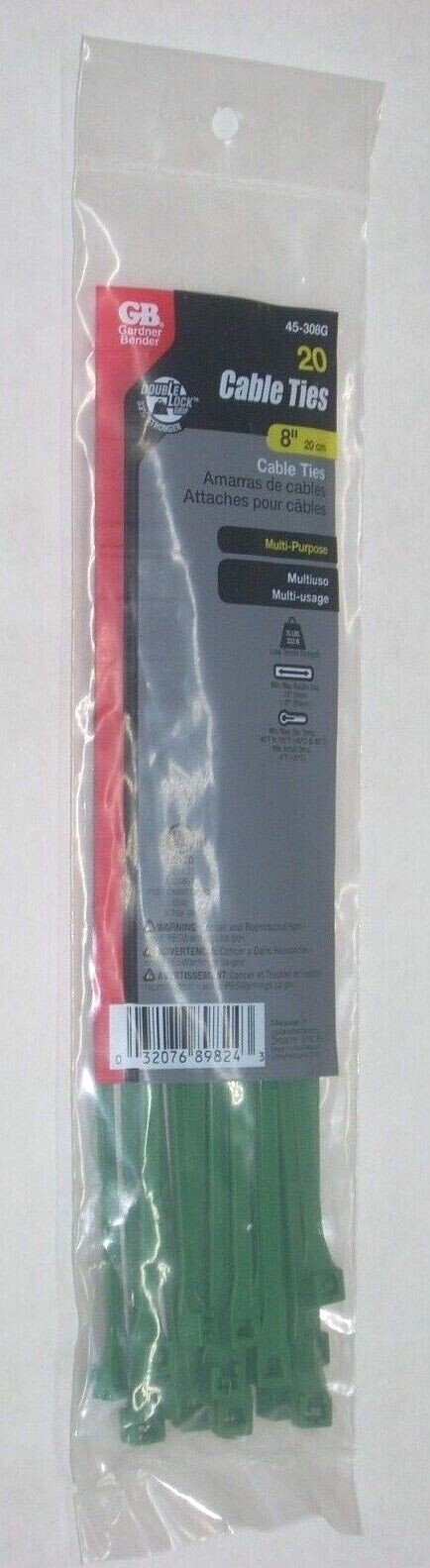 Gardner Bender 45-308G Green Zip Tie Cable Ties 8" Long 75 lb 20 pk