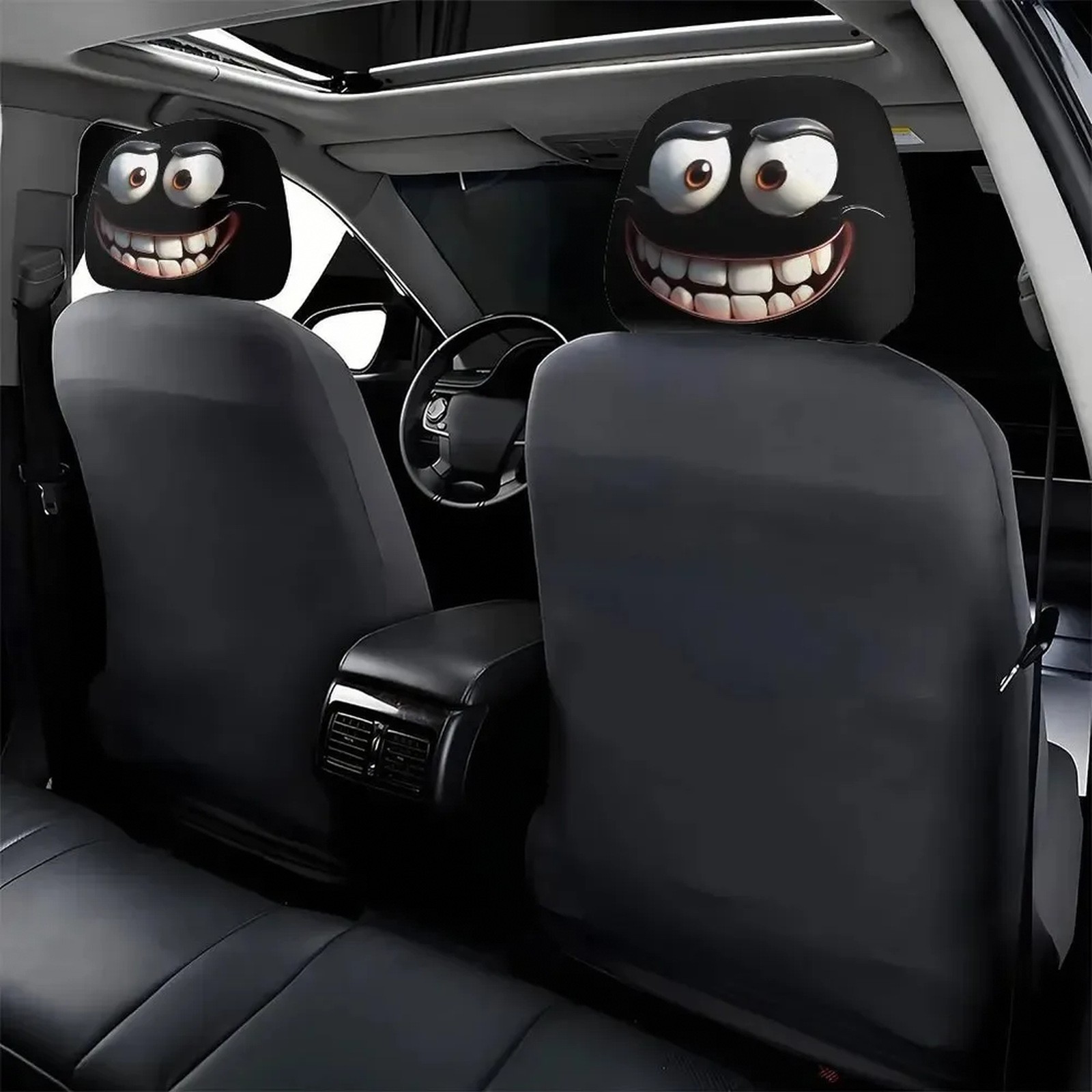 2pcs Cartoon Face Printed Car Pillowcase Soft Comfortable Polyester Fabric