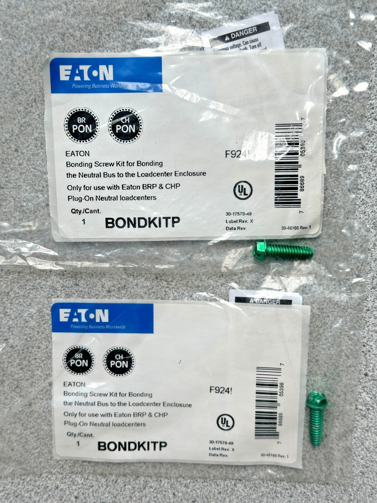 2 NEW Eaton BONDKITP Bonding Screw Kits For BRP & CHP Plug-On Load Centers LOT