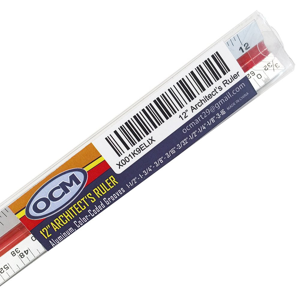 1 Triangular Architect Scale Ruler (Professional Grade Solid Aluminum) Color Cod