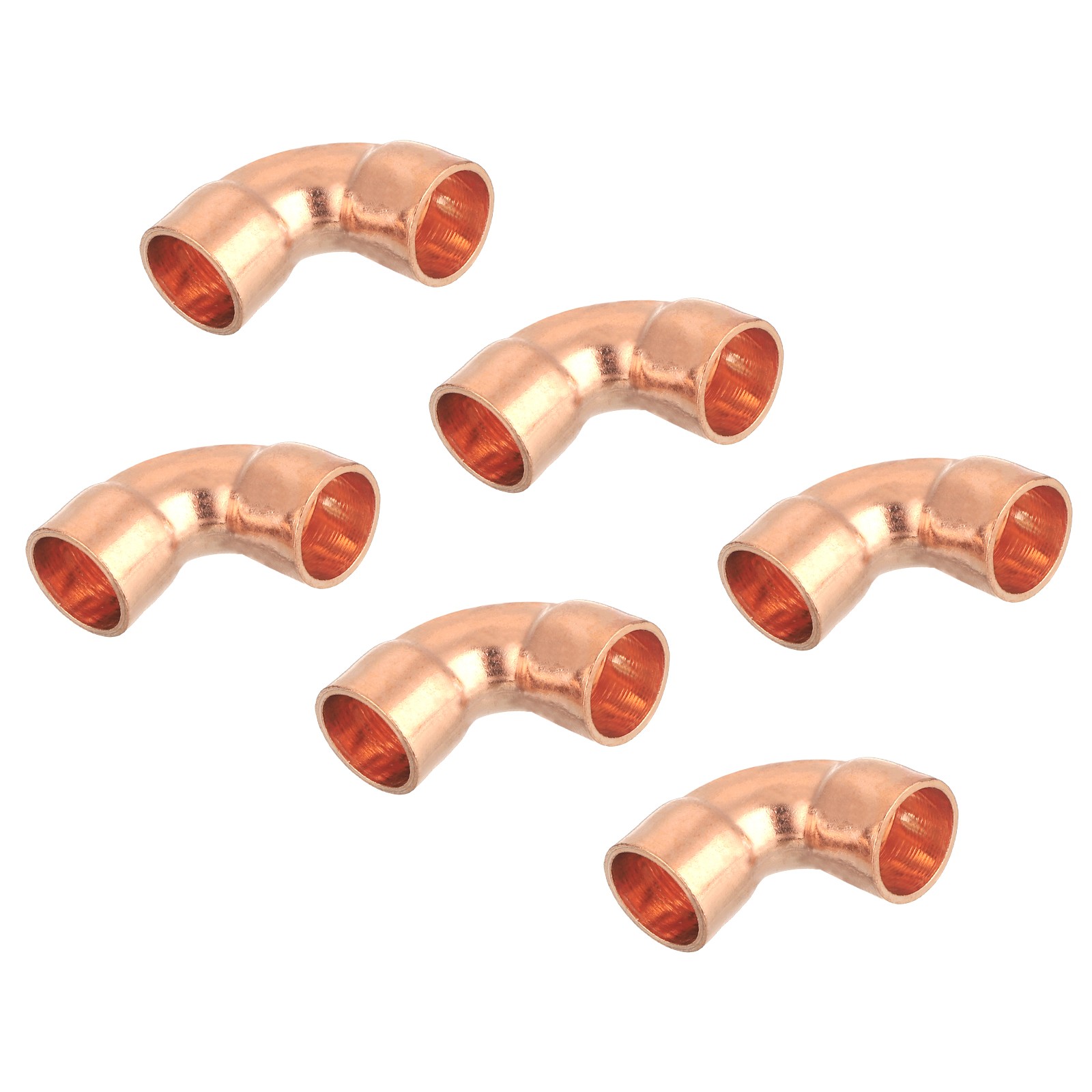 6 Pcs 0.37 Inch 90 Degree Copper Pipe Fitting with Sweat Solder, 0.87x0.87inch
