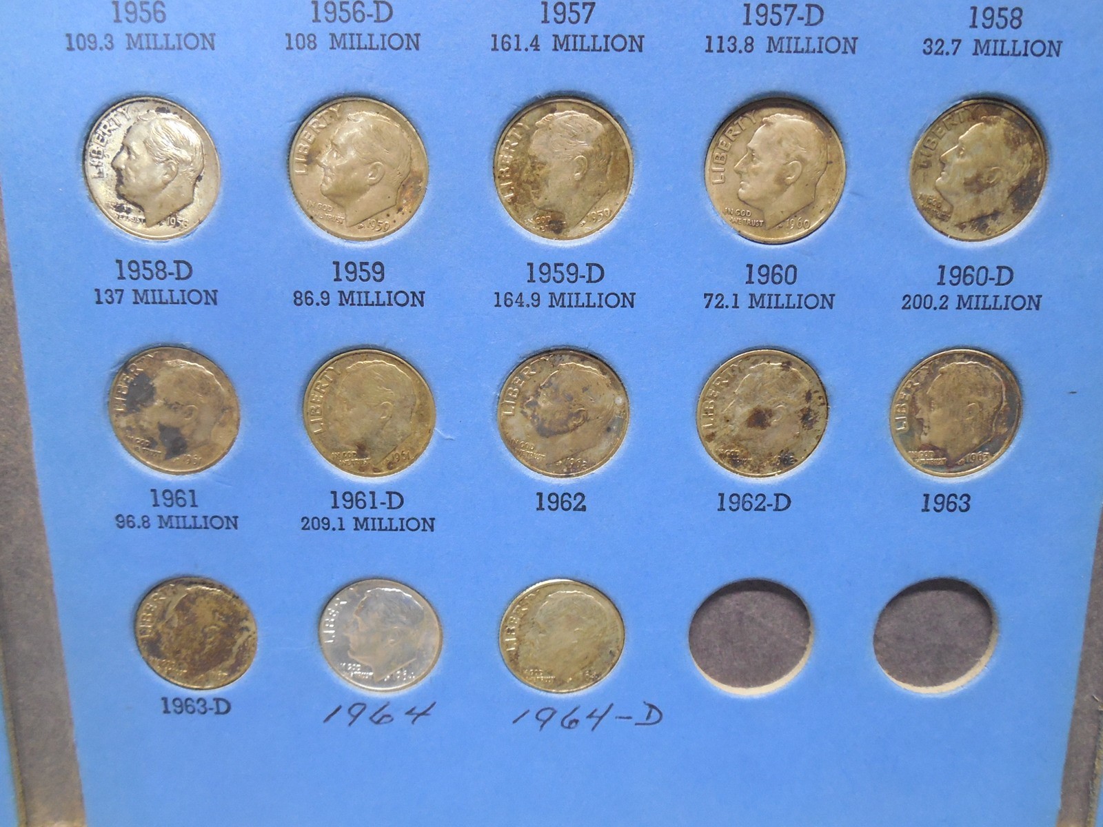 Roosevelt Dime Complete Collection (48 coins) 90% Silver In Whitman Folder