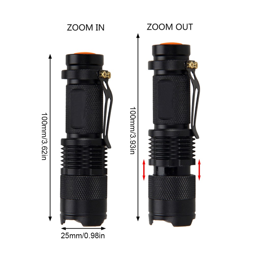 2X Mini LED Super Bright Zoom Flashlight Powerful Camping Lamp Torch