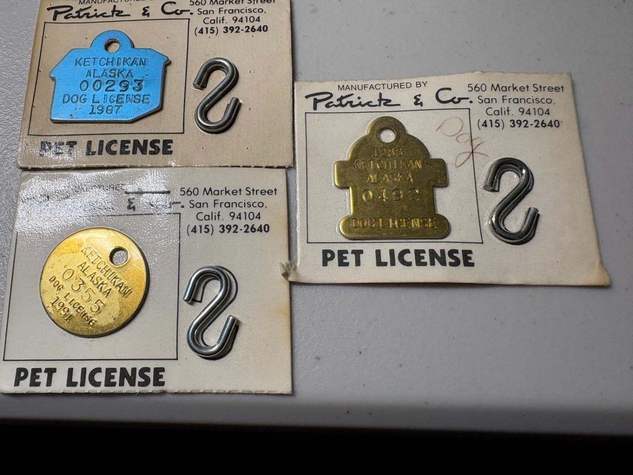3 Old Alaska Dog Tags on Original Cards  Unused SKU#38659
