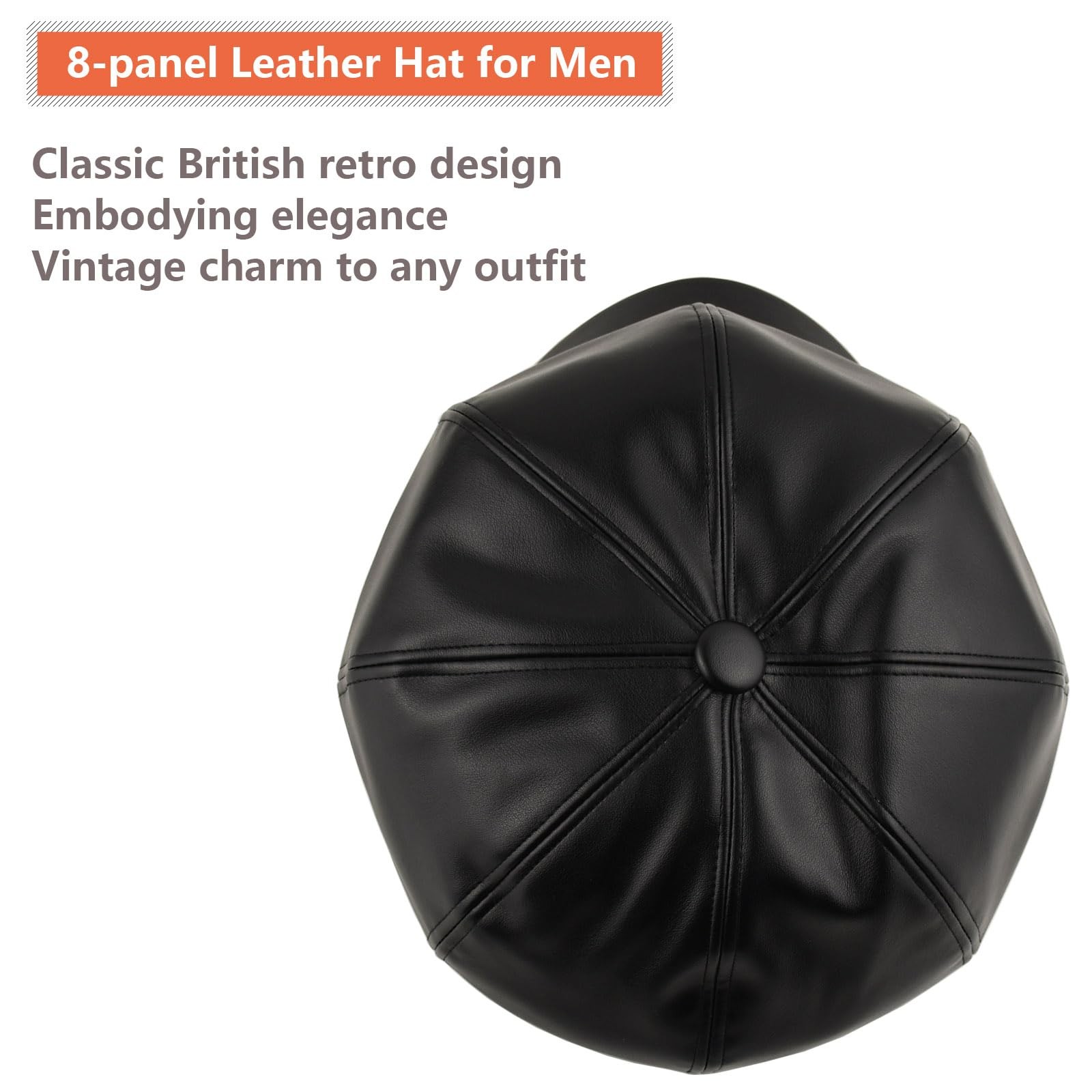 Black Leather Newsboy Hat for Women - Spring Newsboy Beret for Men British Sa...