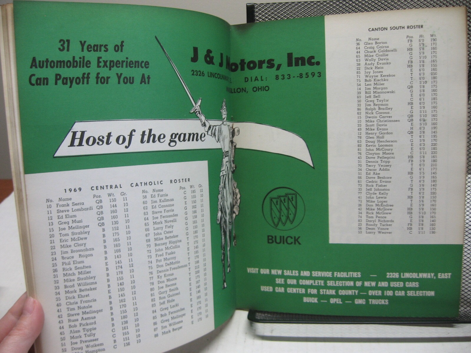 1969 Football Program Central Catholic Crusaders vs Canton South