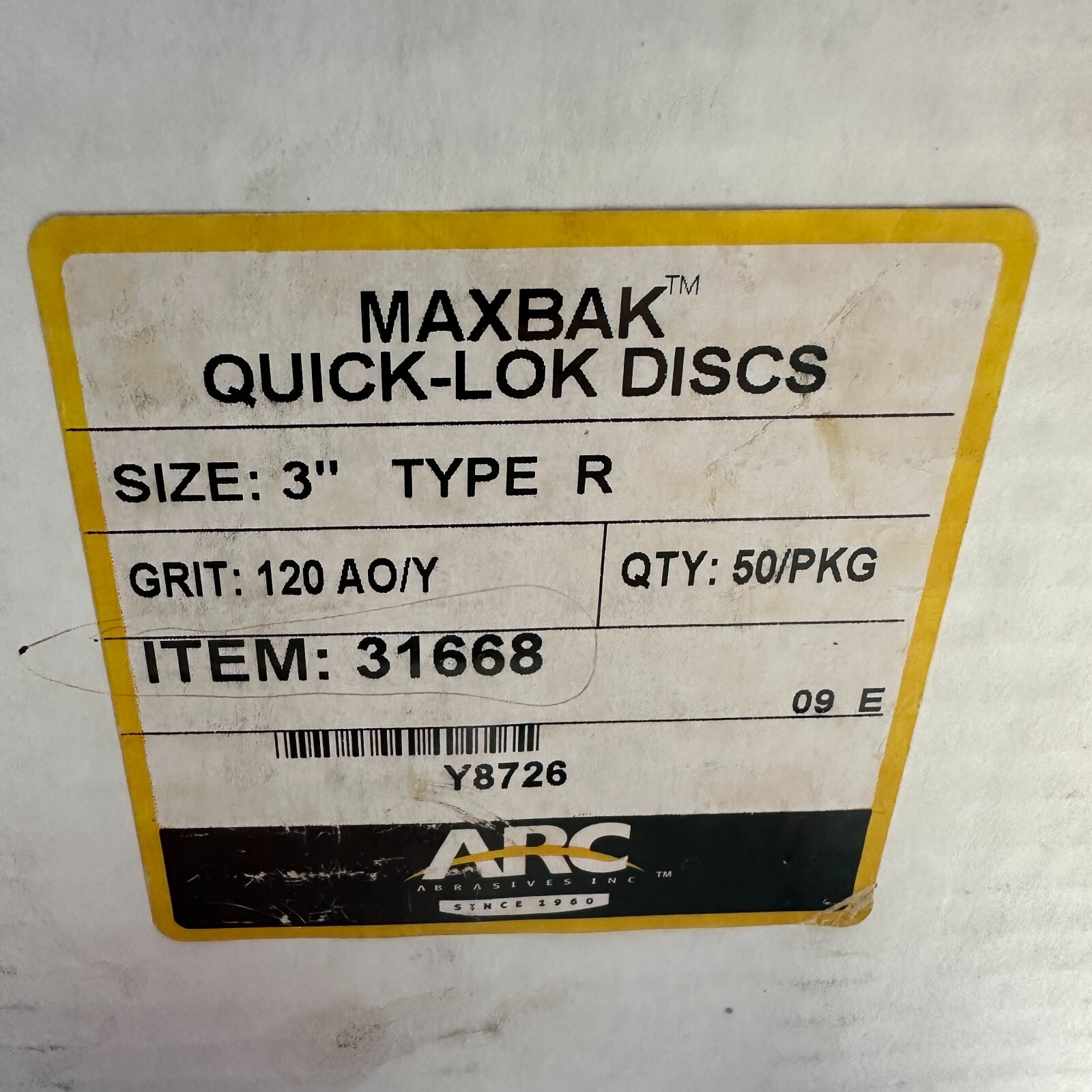 25 Pack ARC ABRASIVES 11-31668 Maxbak Quick Change Disc 3" 120G Type R