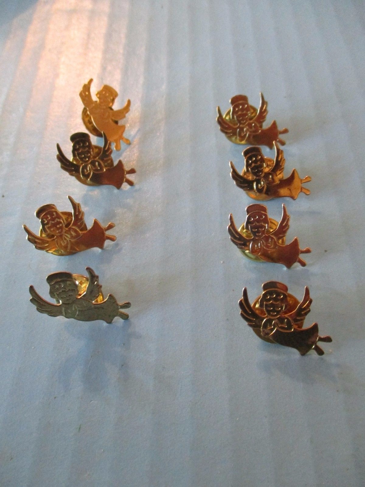 8 ANGEL PINBACKS, METAL, MEASURES 3/4" LONG X 1/2" WIDE, GREAT GUEST GIFT