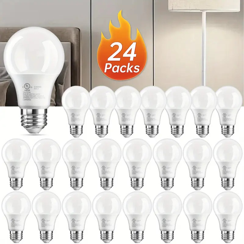 4/6/12/24Pack A19 LED Bulbs 15W 100W Equivalent Daylight 5000K, E26 Base 120V