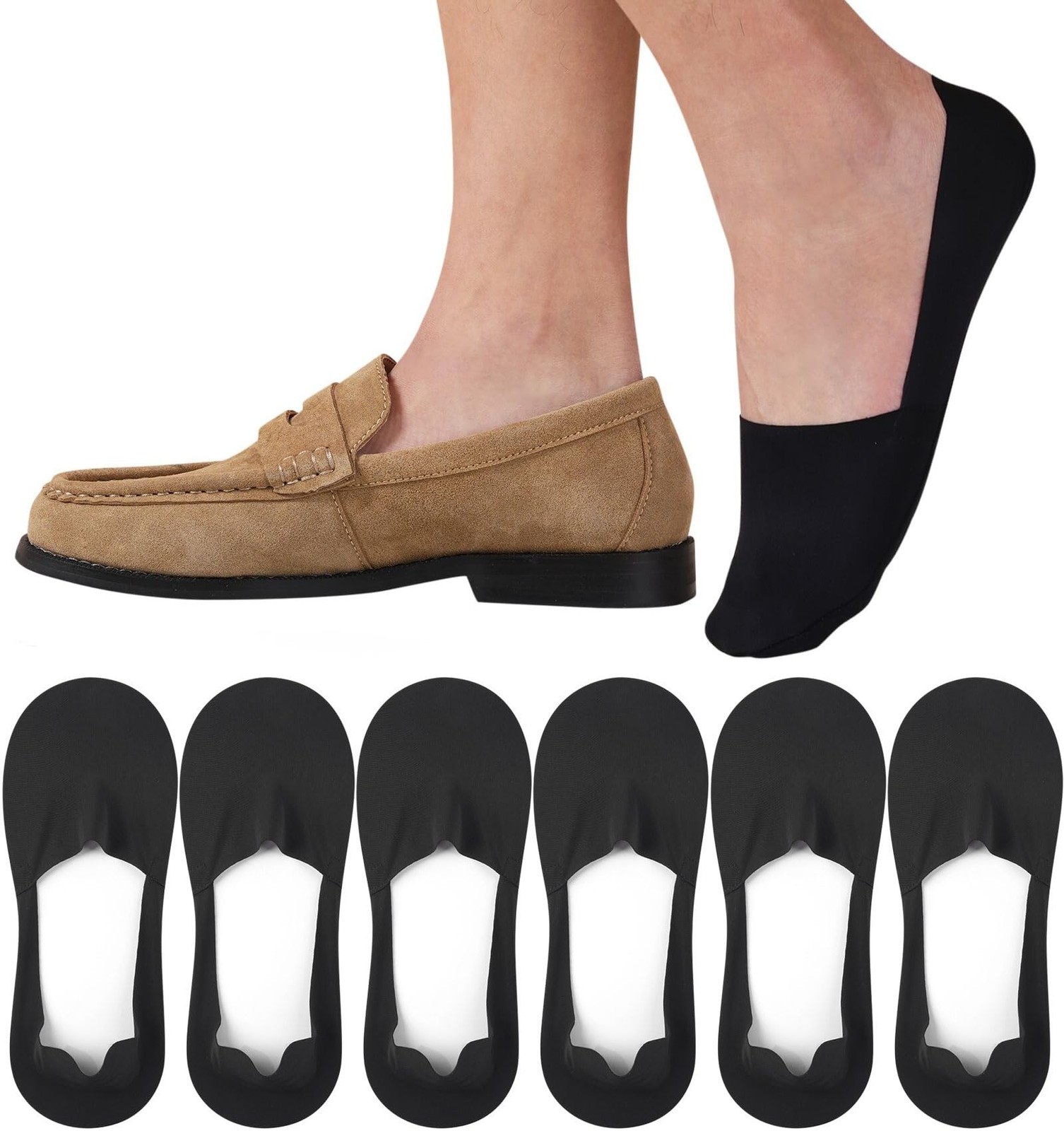 floconssy No Show Socks Men Nylon Non Slip Low Cut Invisible Liner Footies Th...