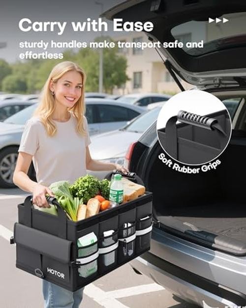 Car Trunk Organizer - Foldable Trunk Organizer for SUV, Car Medium Black