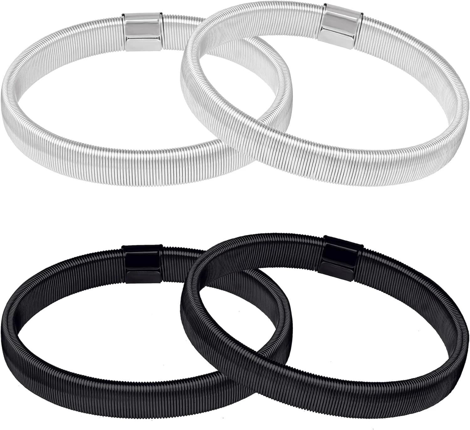 4pcs Shirt Sleeve Holders Stretchy Metal Armbands Anti-Slip Sleeve Garters (B...