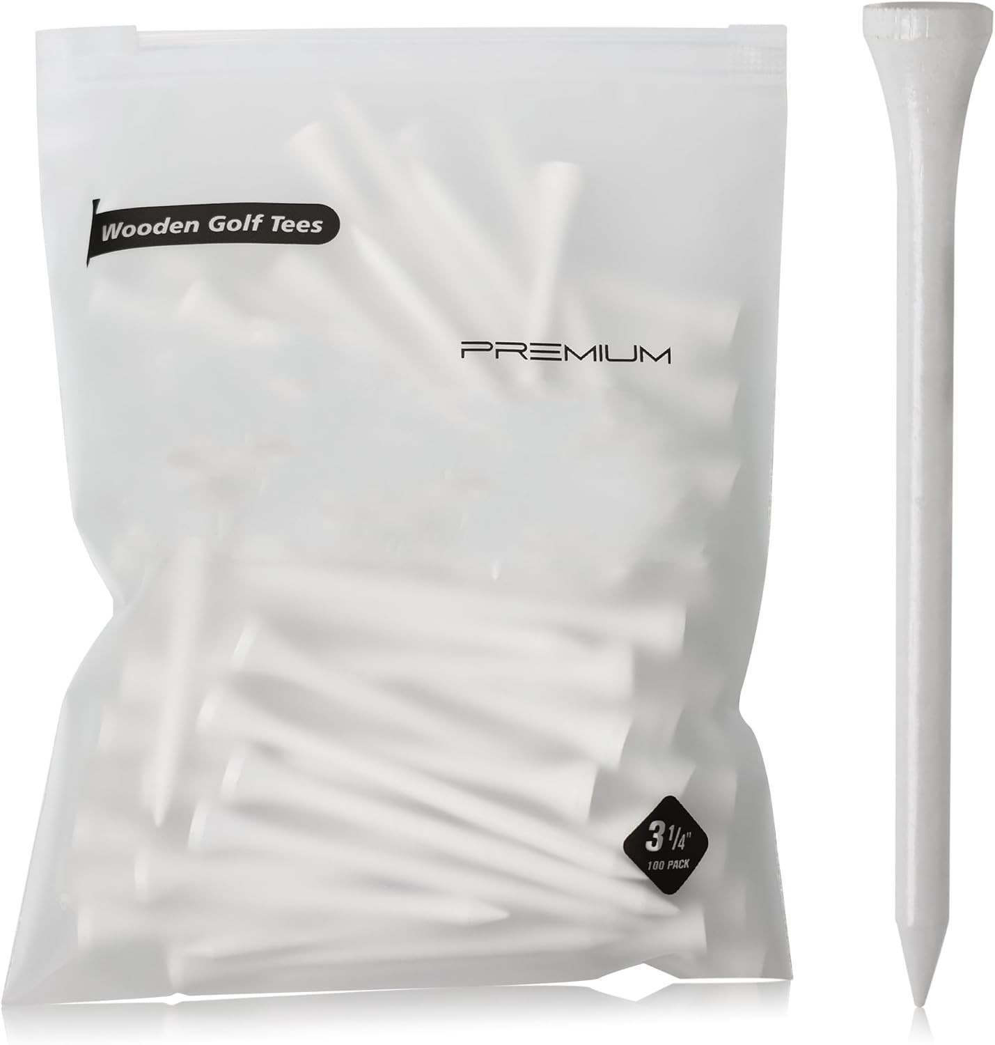 3-¼ Inch Pro Wood Golf Tees | 100 Count | Resealable Bag | Natural Sustainable