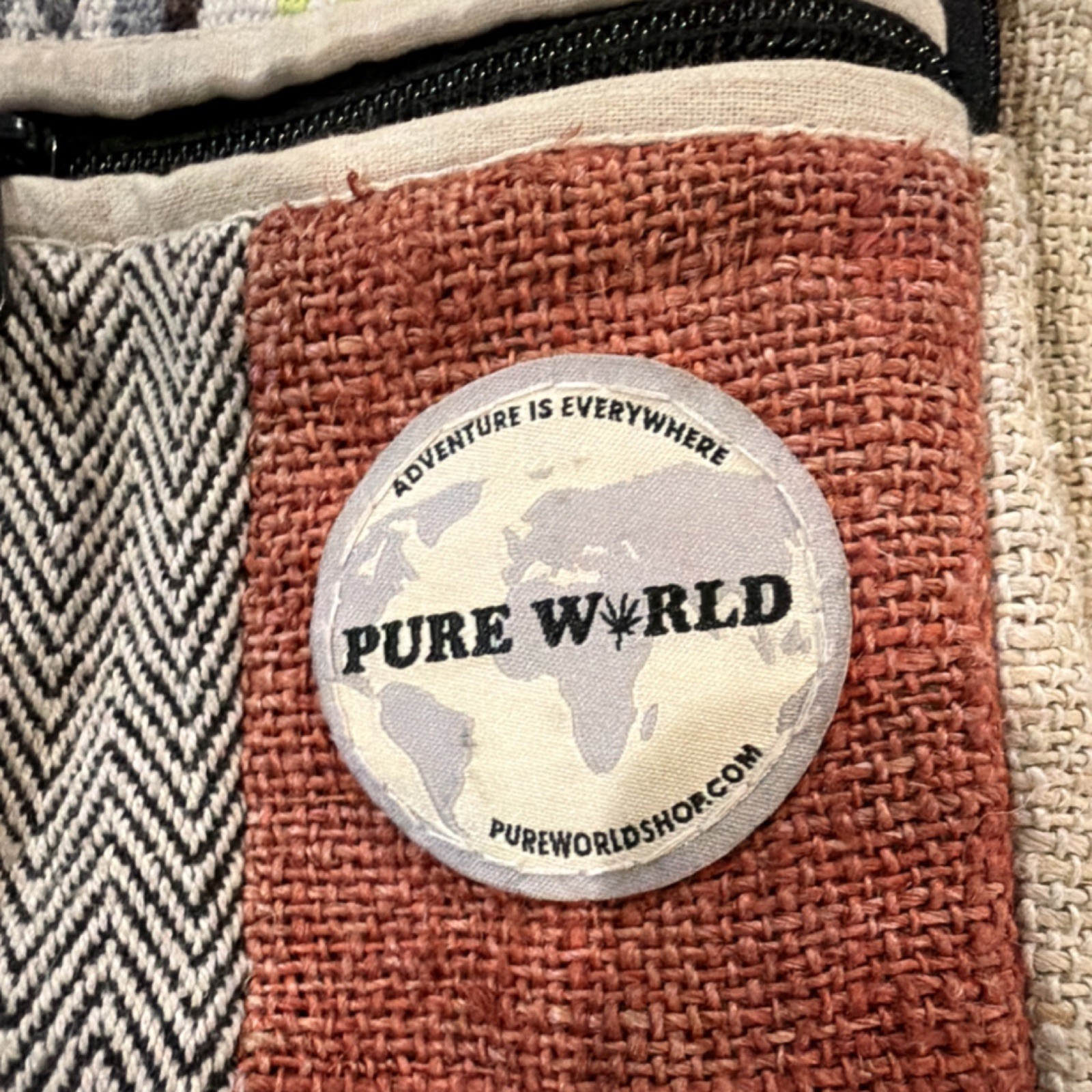 Pure World Patchwork Fabric Hiking Backpack Multicolor Zip External Pockets