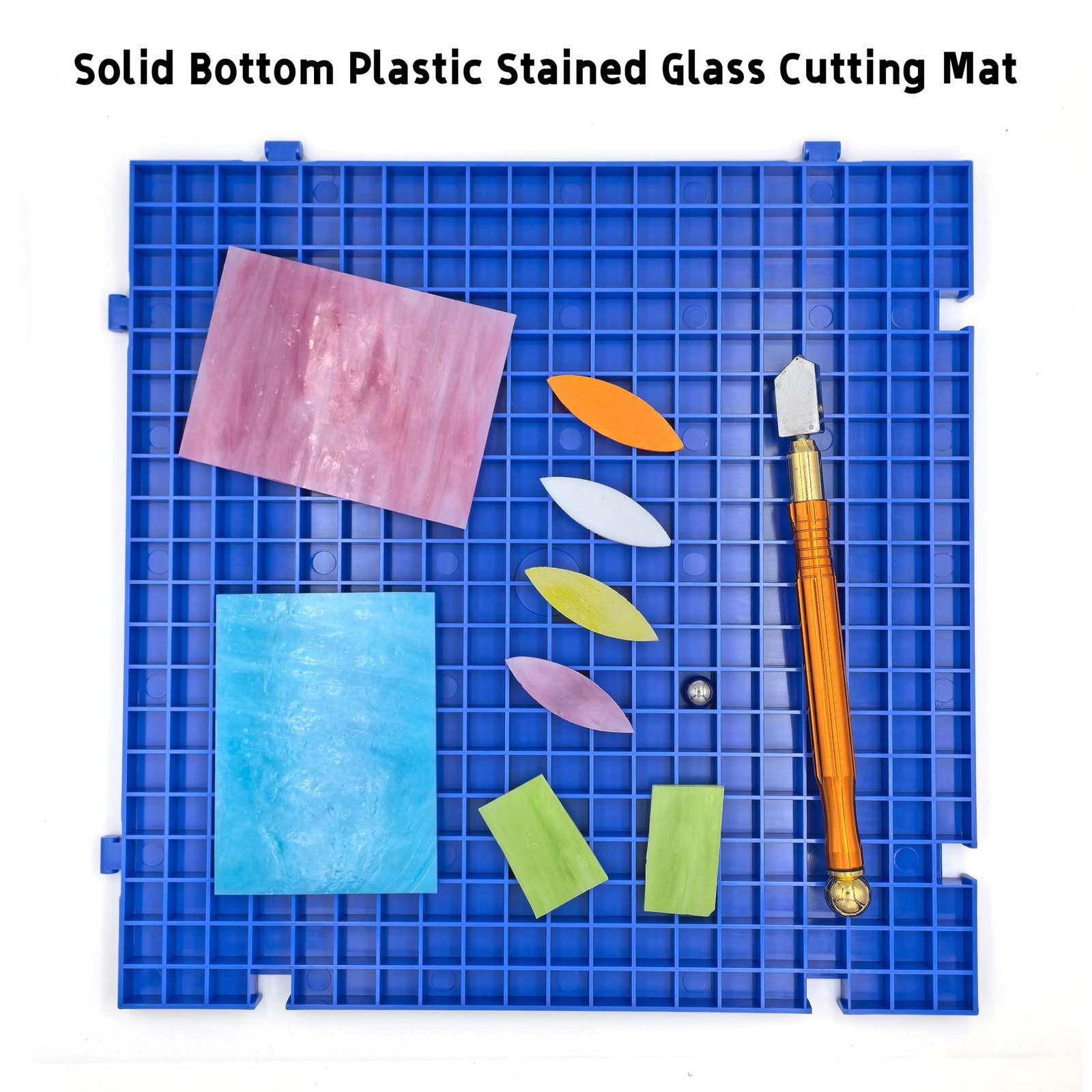 Stained Glass Cutting Mat，12" x 12" Solid Bottom Grid Mat Glass Cutting Tools...