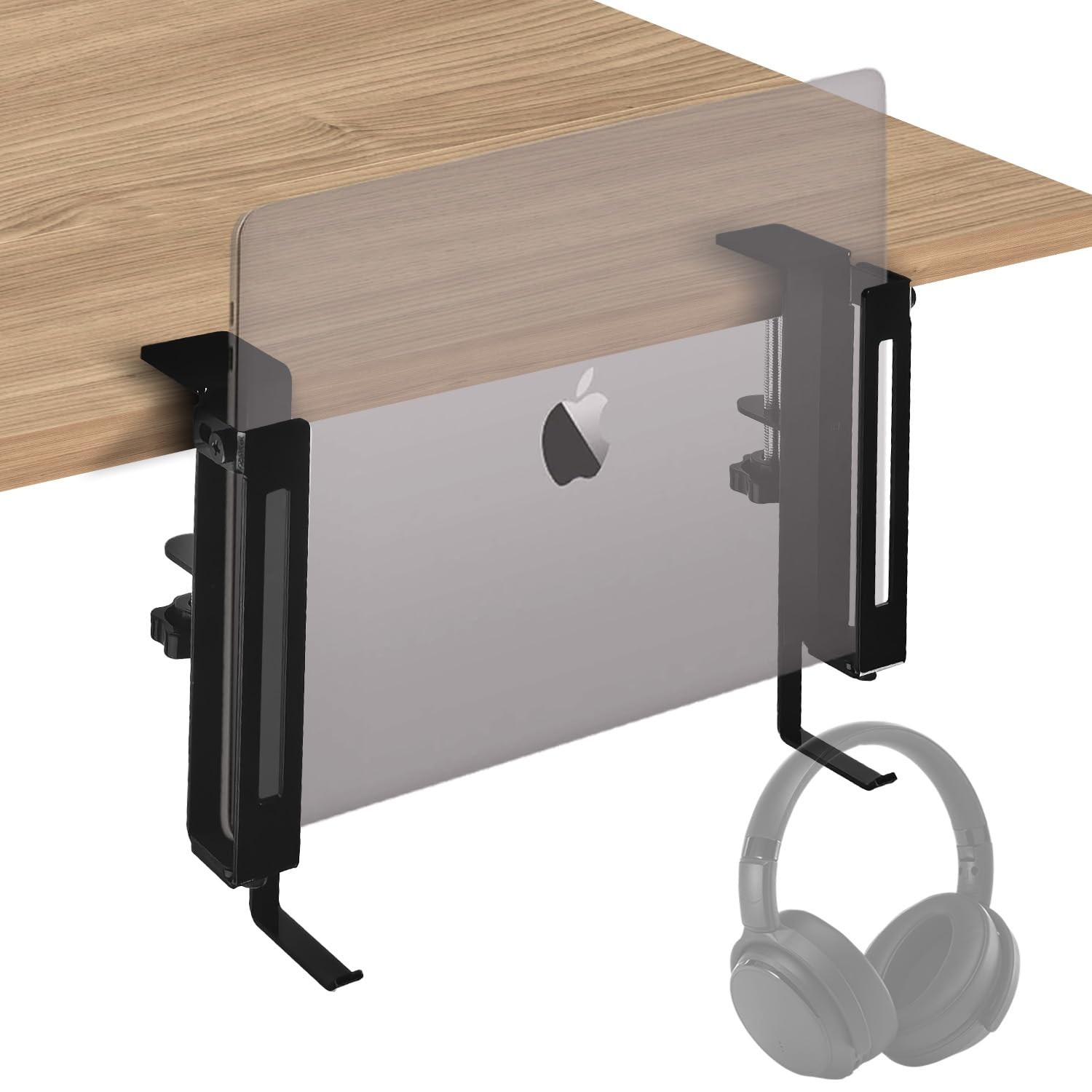 IFCASE Adjustable Desk Side Laptop Mount Holder with Headphone Hook, No Black
