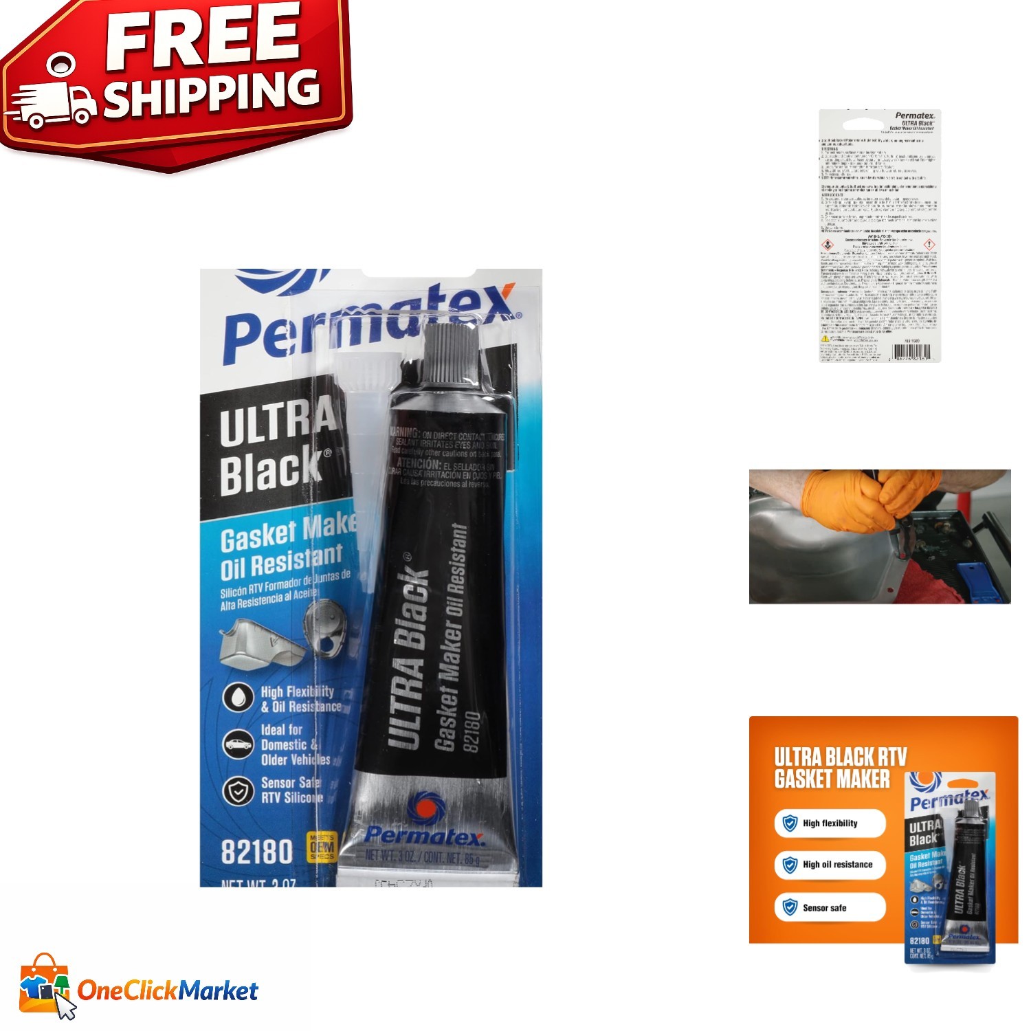 High Performance Ultra Black RTV Silicone Gasket Maker - 3 oz, Oil & Sensor Safe