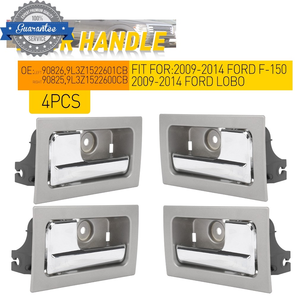 4PCS Interior Inside Door Handle For Ford F150 2009-2014 Silver w/Chrome Lever T