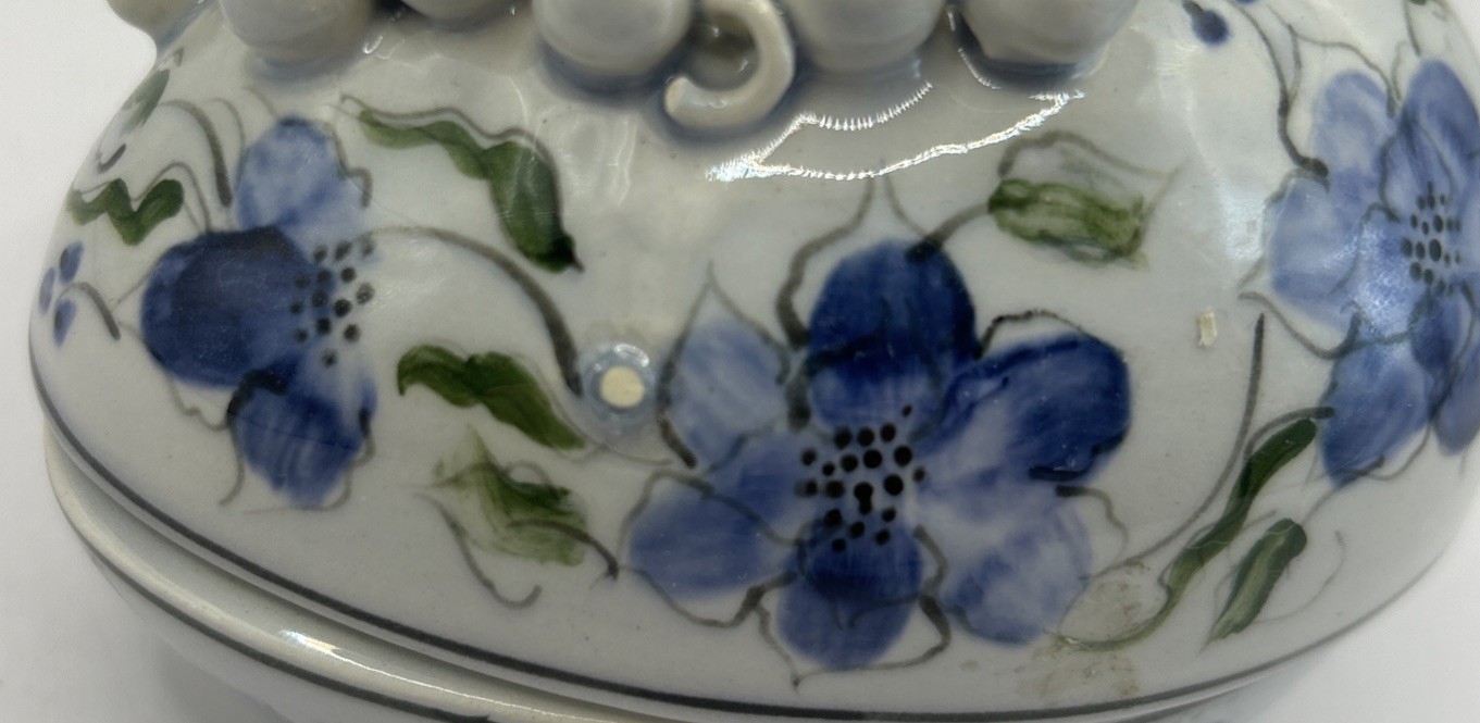 Handpainted Ceramic egg with grapes trinket box