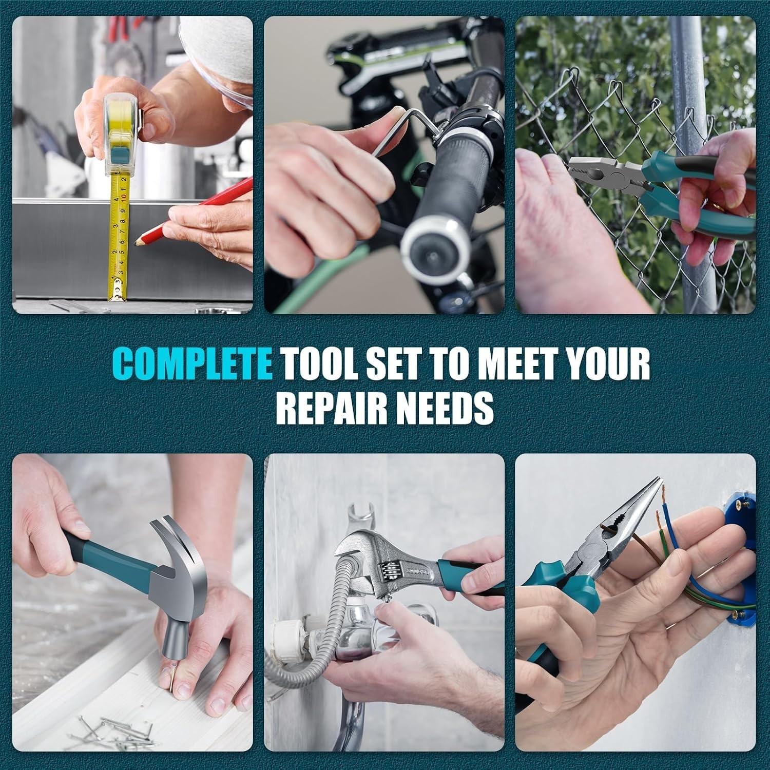 206PC Portable Basic Home Tool Kit Set with 12V Cordless Drill Blue | with Ad...