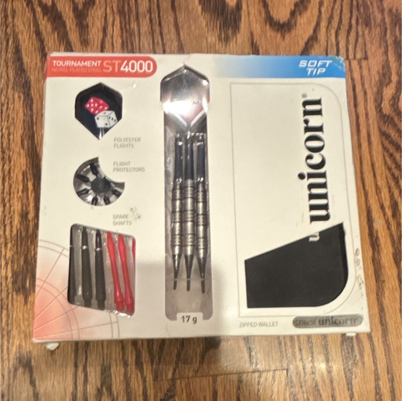 Unicorn ST4000 Soft Tip Darts 17g Nickel Plated Steel w/ Flights, Shafts, Wallet