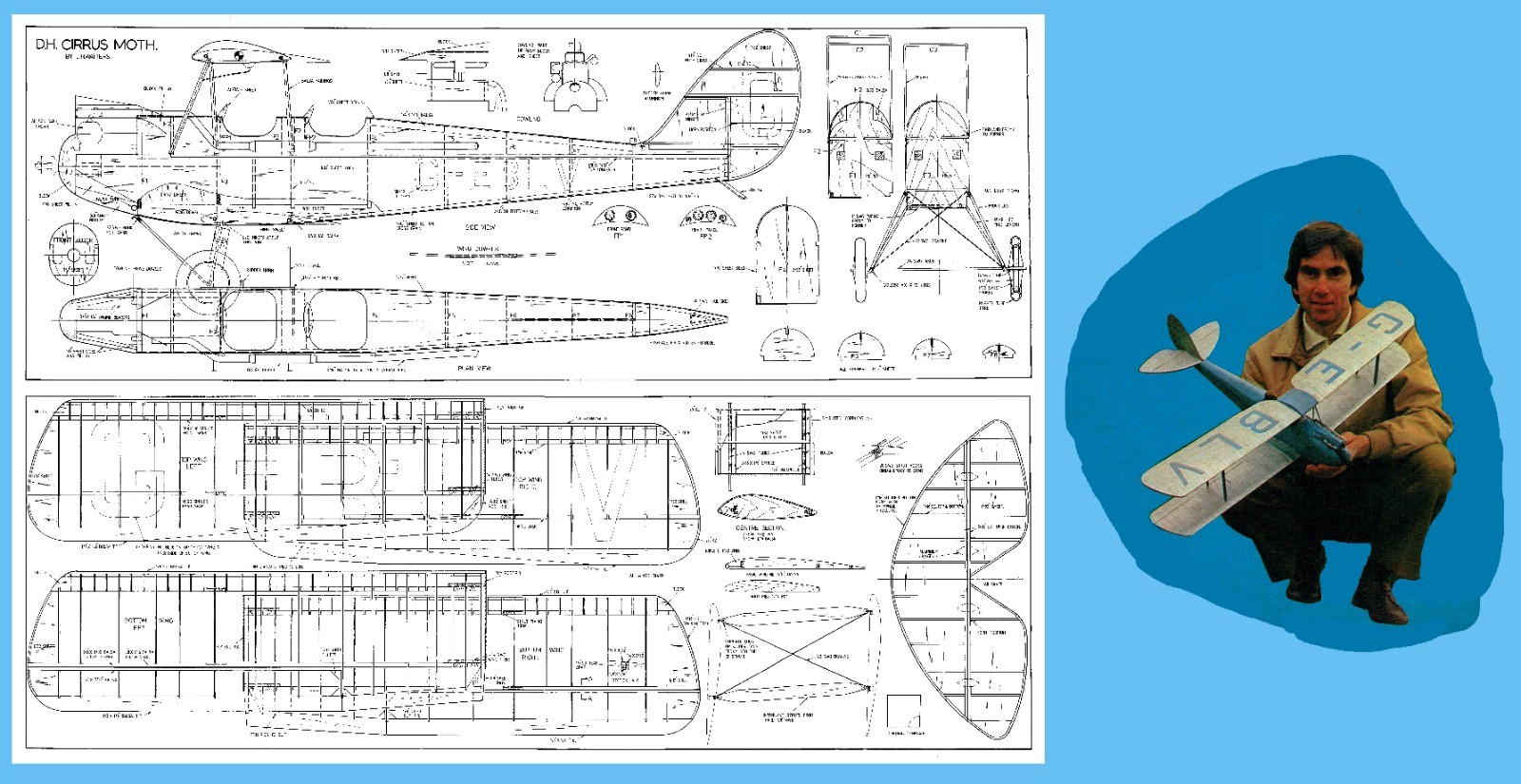 Model Airplane Plans (FF): DH.60 Cirrus Moth 31" for .5- .75cc (.020.-049 ci)
