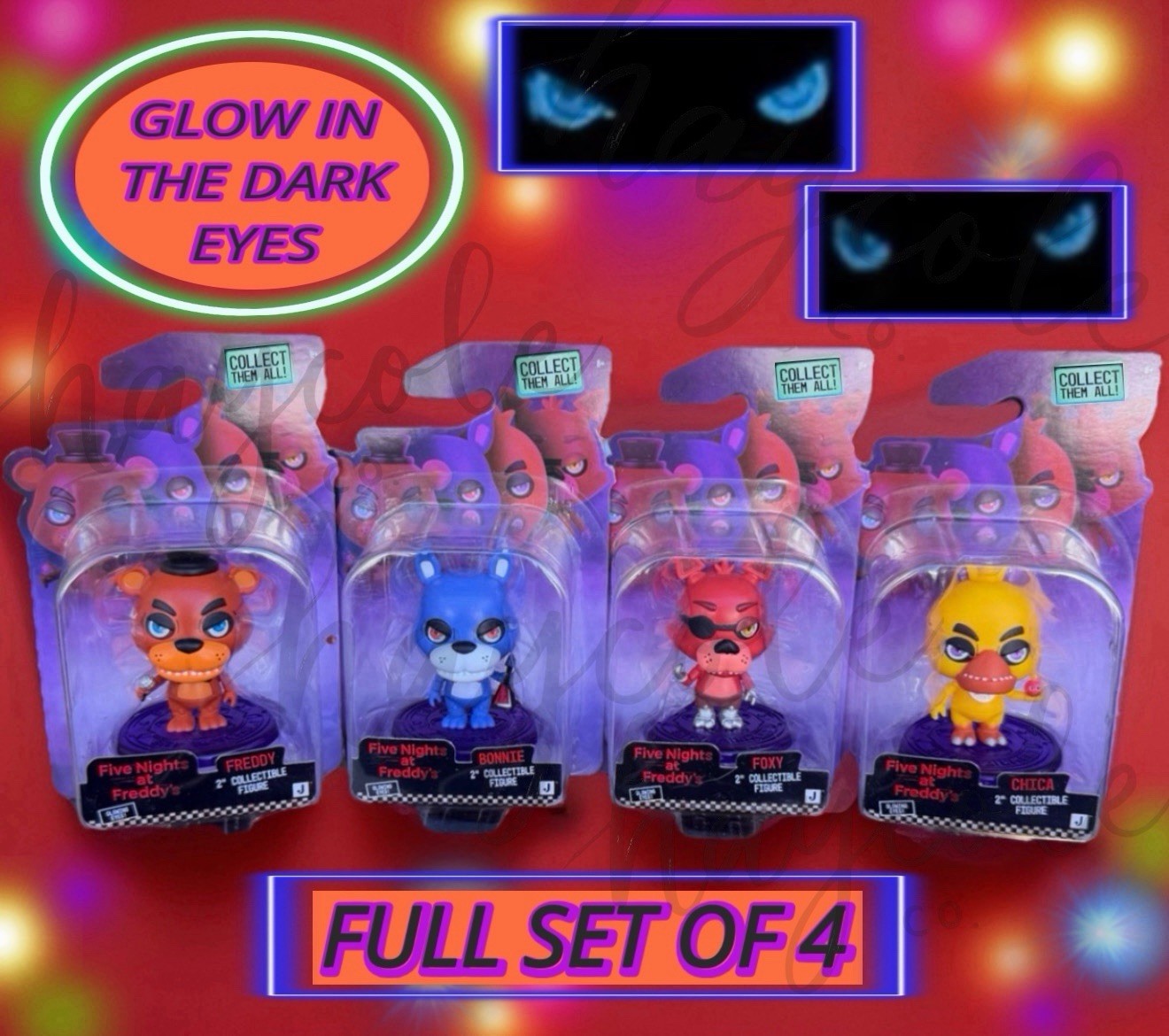 FNAF Creepy Cuties Full Set of 4 GLOW EYES Five Nights at Freddy's 2" Minis NIB