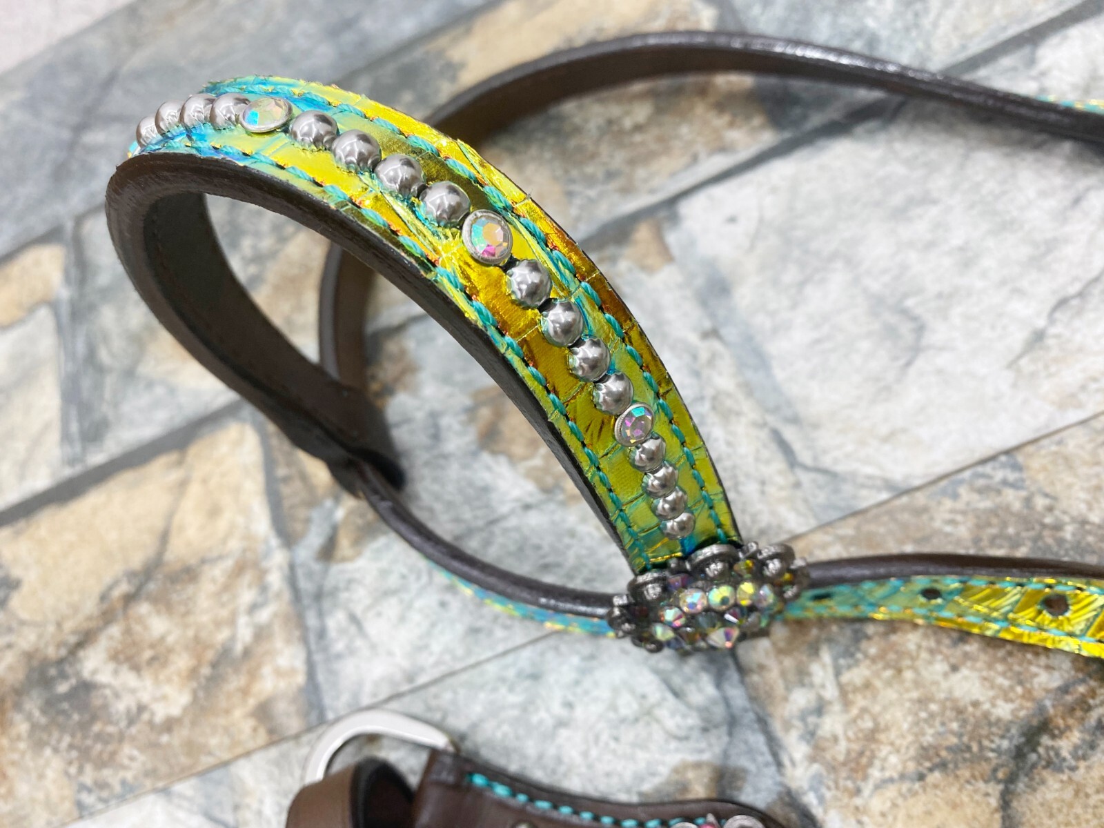 Genuine Leather Western Headstall Breast Collar tack Set for Horse Decorated