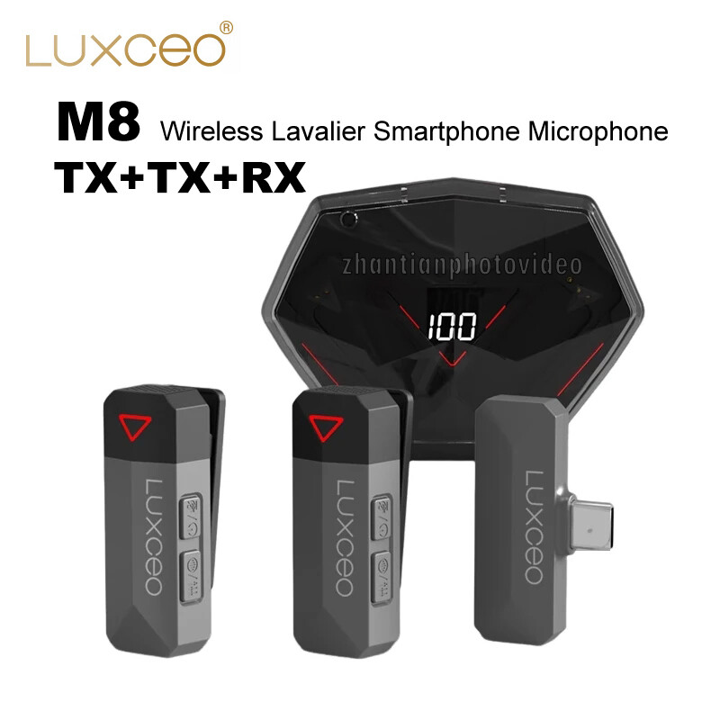 Luxceo M8 Wireless Lavalier Smartphone Microphone Lapel Mic with Charging Case