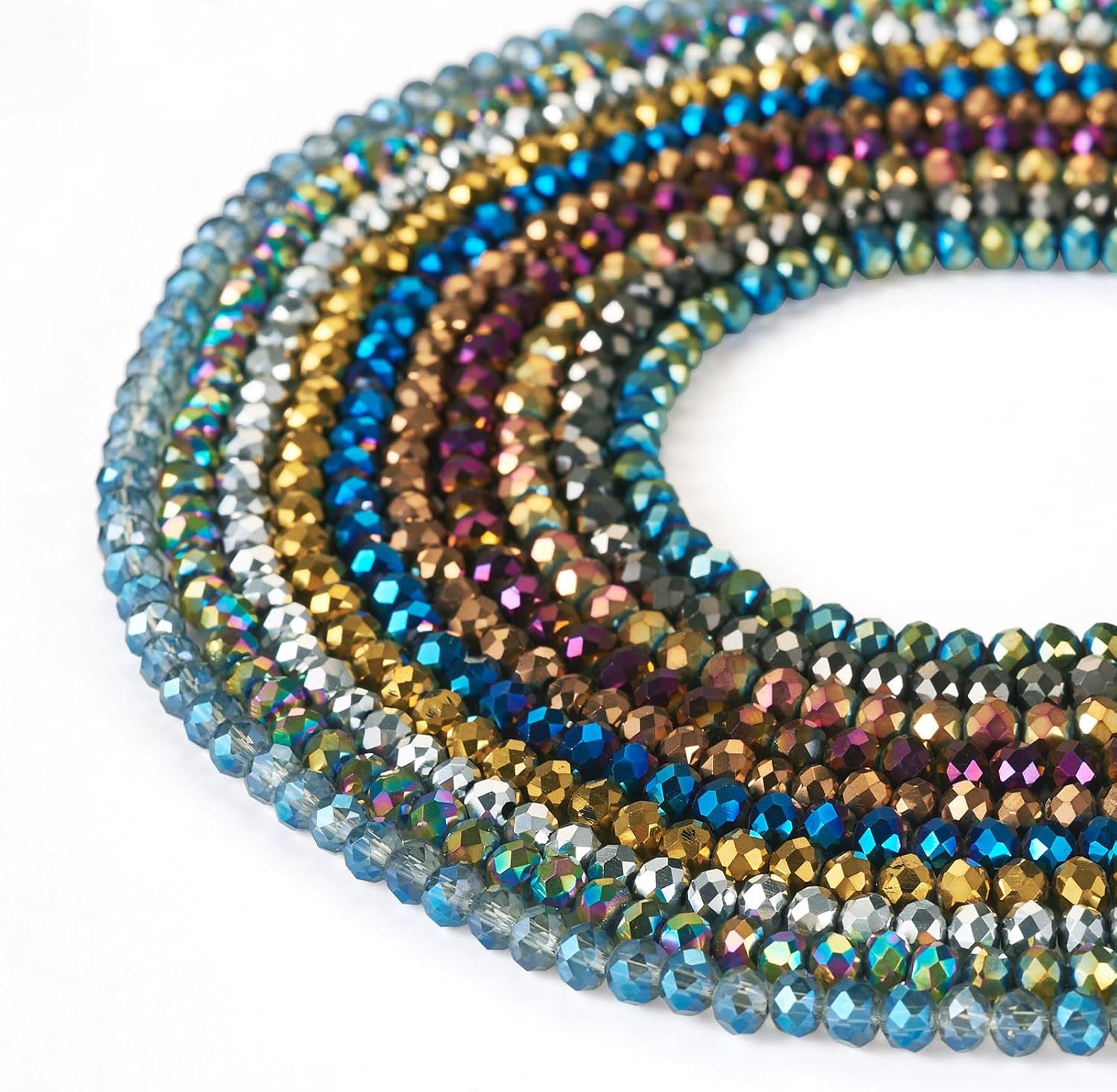 10 Strands Electroplate Crystal Glass Beads 4Mm Faceted Iridescent Rondelle Rain