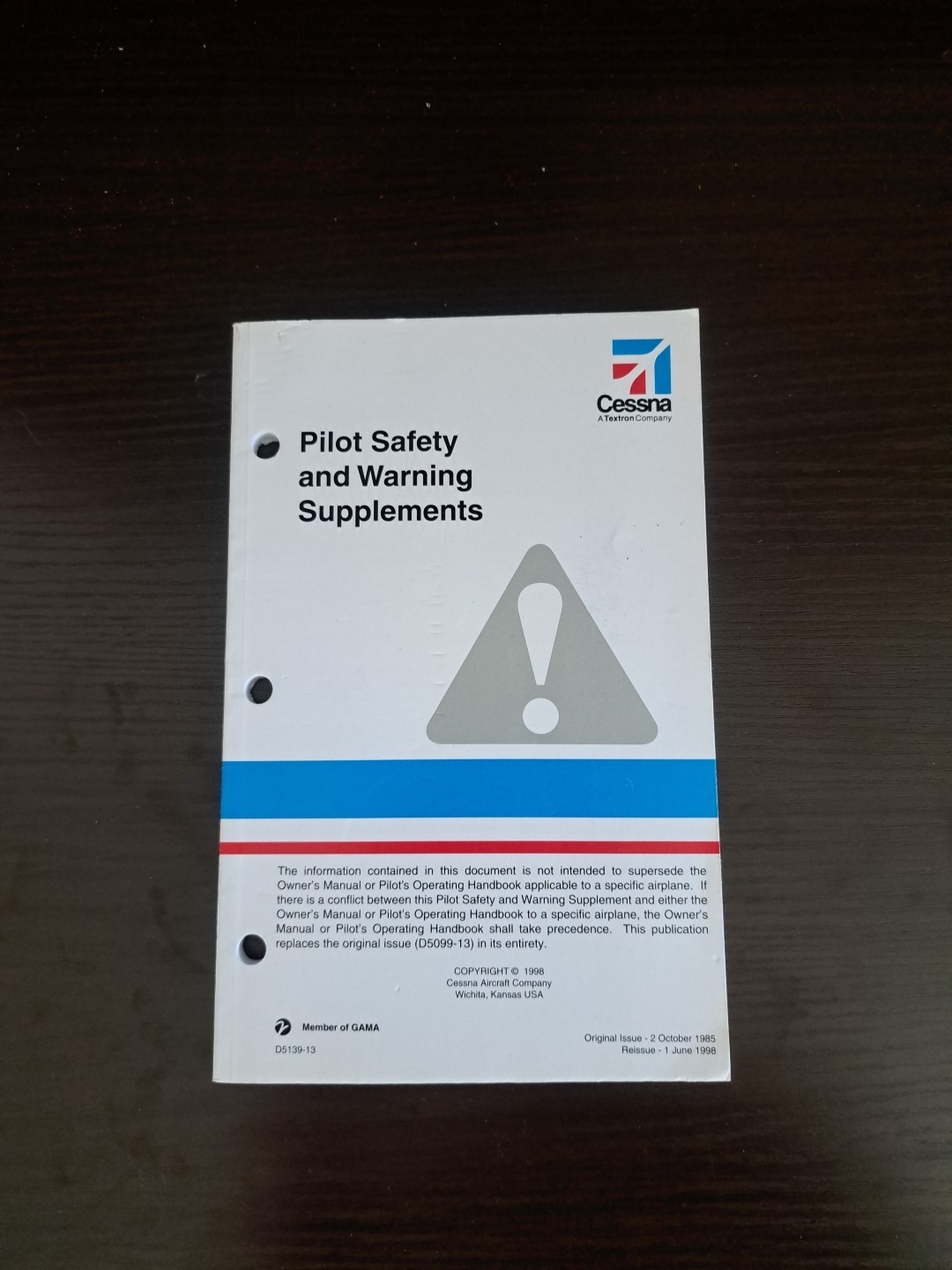 Vtg 1998 Cessna Pilot Safety & Warning Supplements Manual Issue Aviation Guide