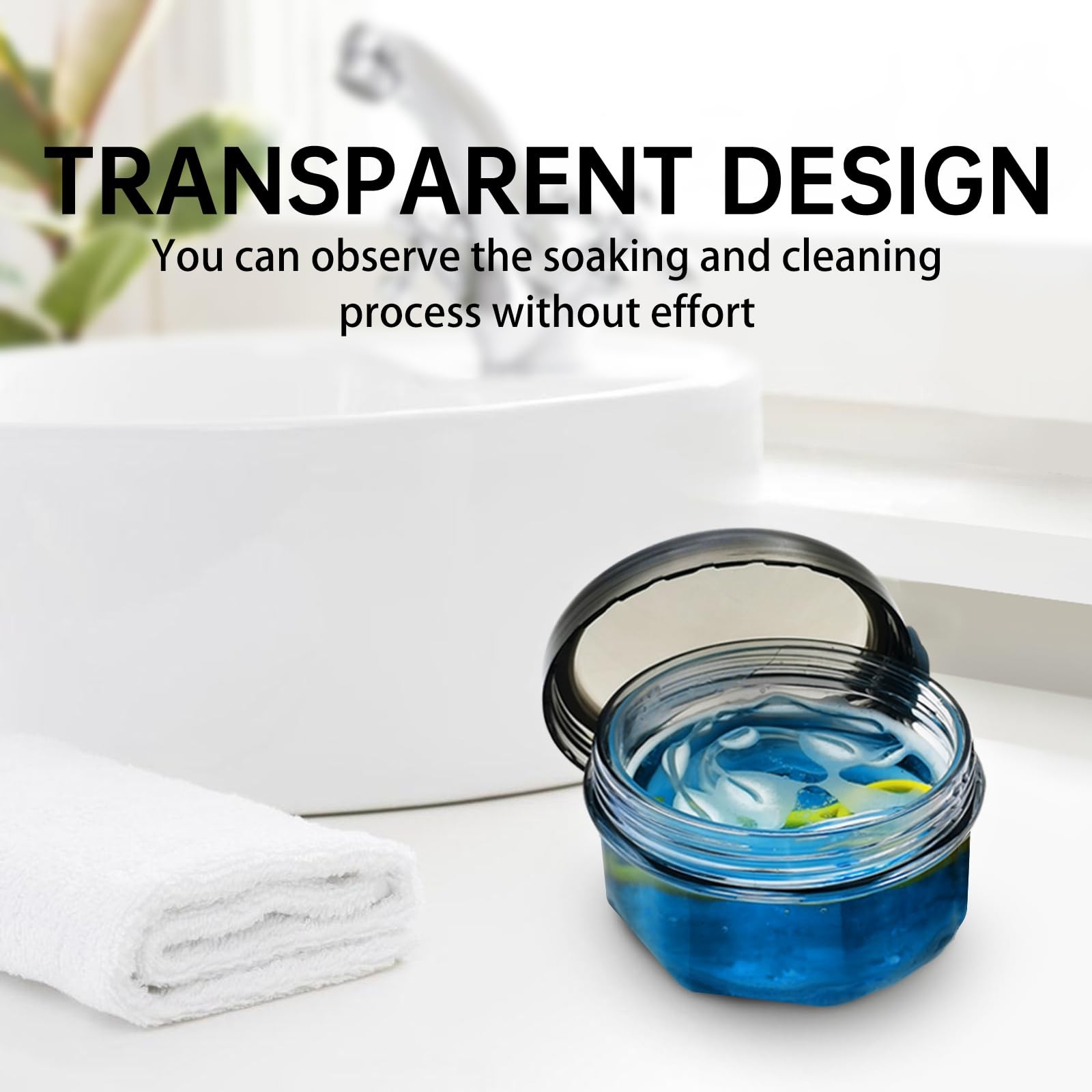 Leak Proof Denture Cups for Soaking Dentures, Partial Transparent Black