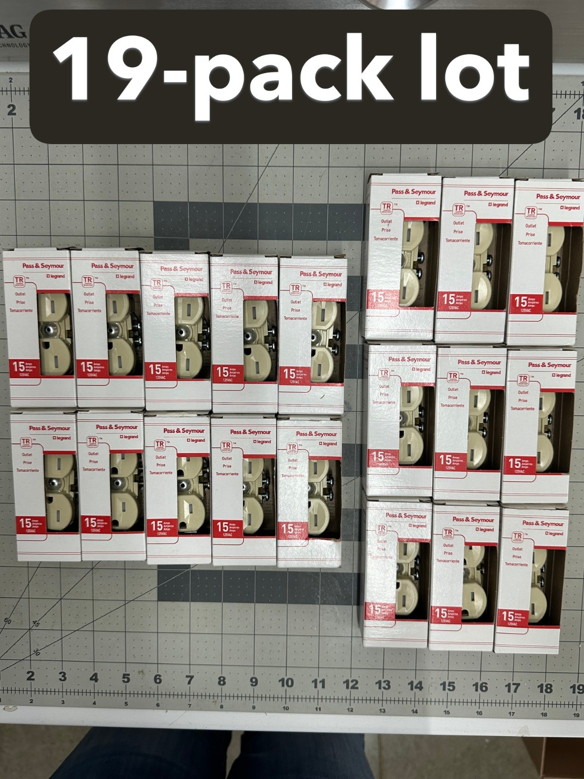 19-pack Pass & Seymour Ivory Tamper Resistant Receptacle Outlet 15A 3232TR-ICC14