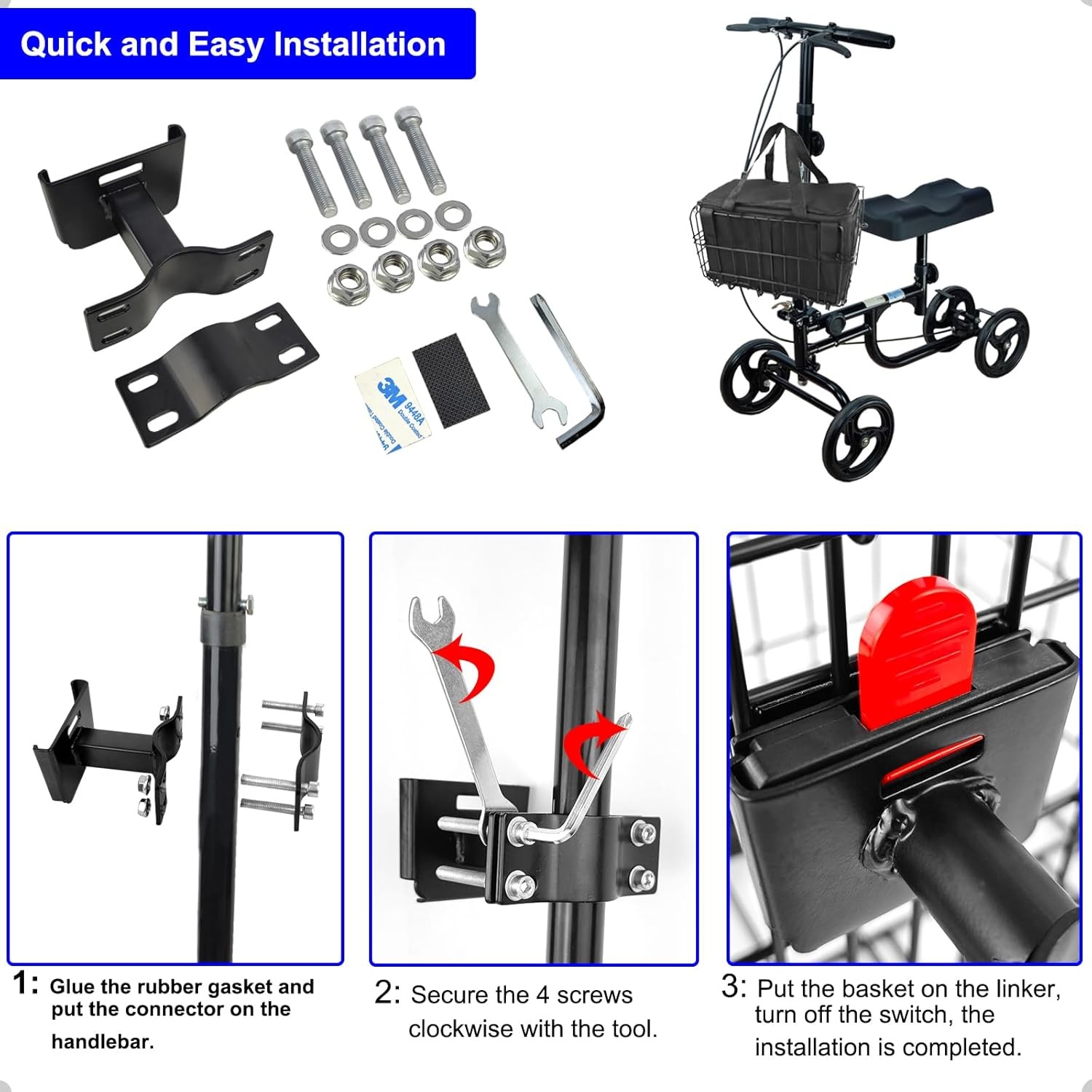 Knee Scooter Basket Accessory Quick Release Removable Cloth Storage Bag