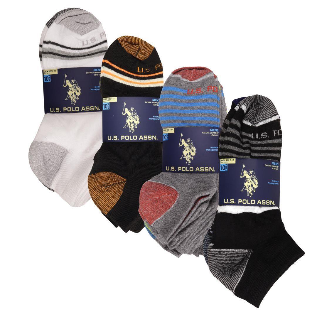 US POLO Mens Casual Low Cut Socks One Size Multicolor Striped Pack of 10 Pairs