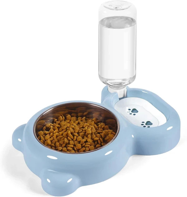 2 in 1 Automatic Pet Feeder Stainless Steel Bowl Light Blue