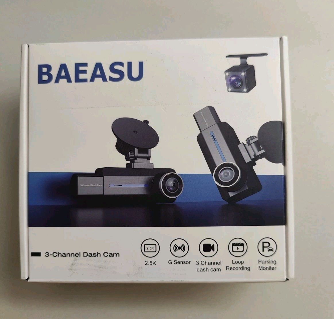 Baeasu 3 Channel Dash Cam Front and Rear 3 Channel Car Dash Camera, Black