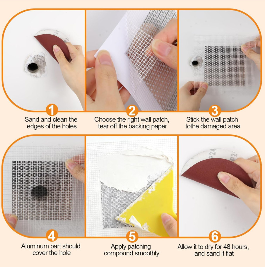 Drywall Patch Kit 11 Pack 4/6/8 Inch Wall Repair Patch with Scraper Sandpaper