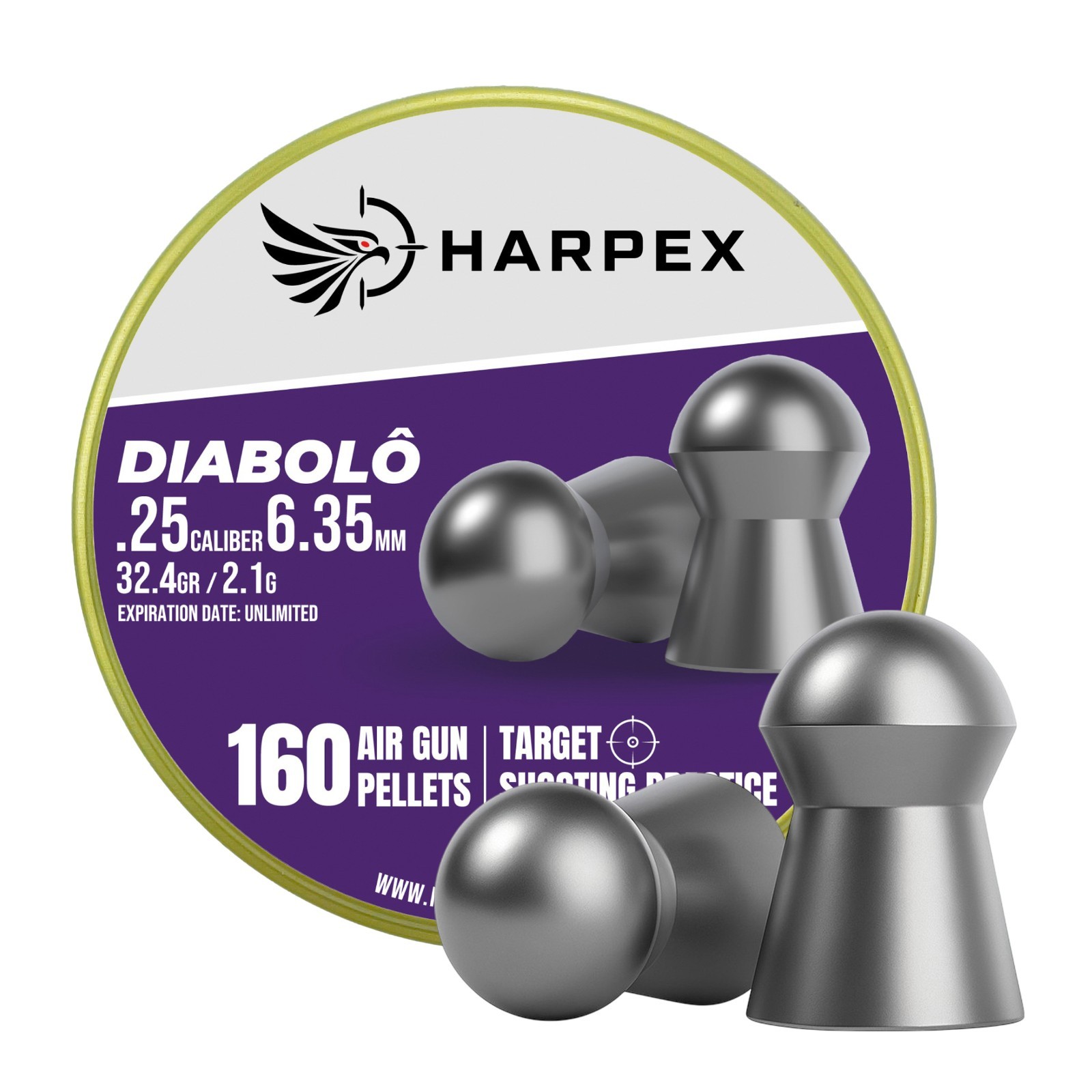 Harpex Diabolo .25 (6.35mm) Cal Airgun pellets - Domed High Accuracy 32.4gr Lead