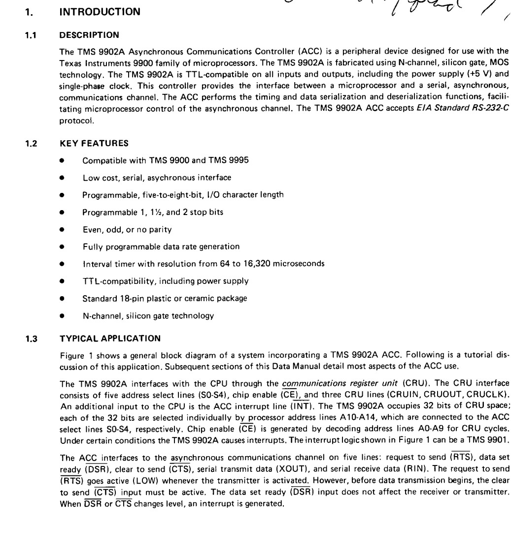 TMS9902NL TMS9902 TI Asynchronous Communications Controller IC Peripheral DIP-18